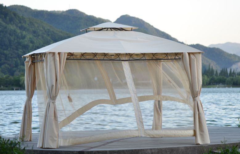 Quality Double Tiered Grill Canopy, Outdoor BBQ Gazebo Tent with UV Protection, Beige Quality Double Tiered Grill Canopy, Outdoor BBQ Gazebo Tent with UV Protection, Beige