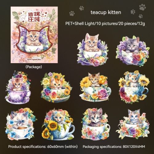 Cat Series Stickers Light Retro Cute Pet Waterproof Diy Goo Card Journal Decoration Collage