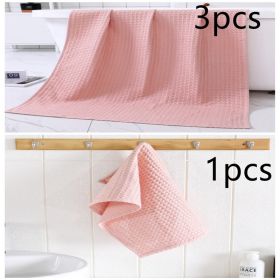 Water-absorbing  Quick-drying Pure Cotton Waffle Bath Towel (Option: Pink-Set J)
