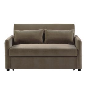 Leisure Loveseat Sofa for Living Room with 2 pillows (Material: Velvet, Color: Light Brown)