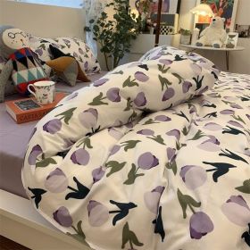 Double-piece Foggy Gray Quilt Cover Four-piece Bedding Sheet Dormitory Bed Three-piece Set (Option: Tulip-200cm)