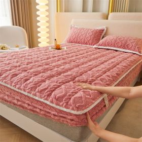 Winter Thicken Thermal Corn Velvet Milk Fiber Quilted Fitted Sheet Fully Surrounded Mattress Non-slip Mattress (Option: Bean Paste Red-200cmx 220cm)