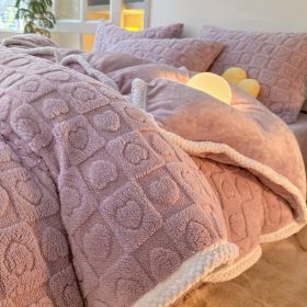Thickened Taffeta Three-dimensional Four-piece Quilt Cover (Option: Light Purple-150cm Fitted Sheet)