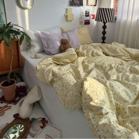 Retro French Flower Cotton Four-piece Set (Option: Lime Rabbit-1.8m Fitted Sheet)