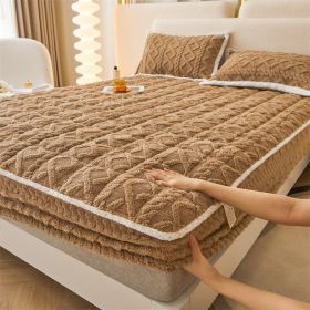 Winter Thicken Thermal Corn Velvet Milk Fiber Quilted Fitted Sheet Fully Surrounded Mattress Non-slip Mattress (Option: Dark Khaki-200cmx 220cm)